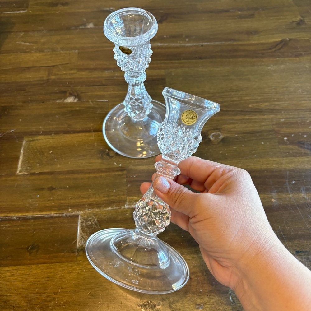 Cristal D'Arques Crystal Candle Holders Maintenon 2 Set France Cut Vintage Clear